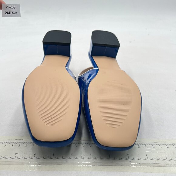 YDN Blue Square Toe Block Low Heels Slingback Formal Loafer Dressy Shoes Pump - Picture 7 of 8